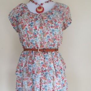 Floral print tiered ruffle mini dress